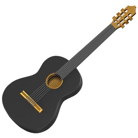 3 D Illustration Of A Black And Gold Acoustic Guitar 3D Icon