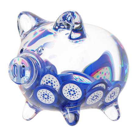 Ada Clear Glass Piggy Bank With Decreasing Piles Of Crypto Coins  3D Icon