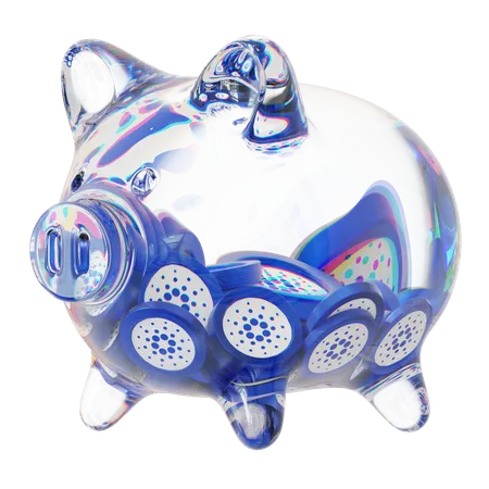 Ada Clear Glass Piggy Bank With Decreasing Piles Of Crypto Coins  3D Icon