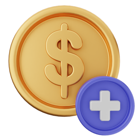 Add Coin Dollar  3D Icon