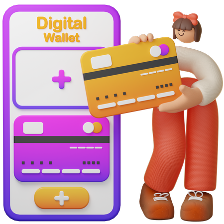 Add Credit Card To Digital Wallet  3D Illustration