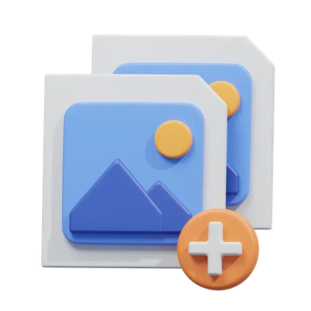 A Playful 3 D Illustration Depicting A Photo Album Icon With A Bright Plus Sign Indicating The Option To Upload Or Add New Photographs 3D Icon