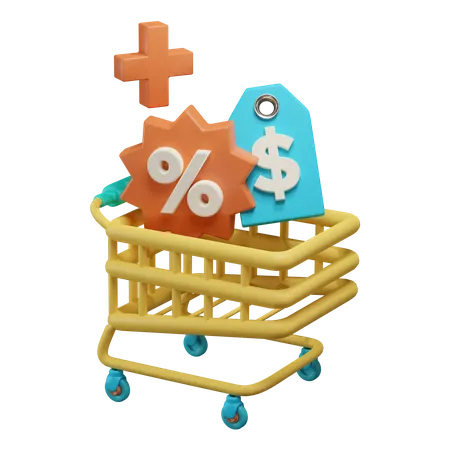 Shopping Cart With Discounts 3 D Illustration 3D Illustration