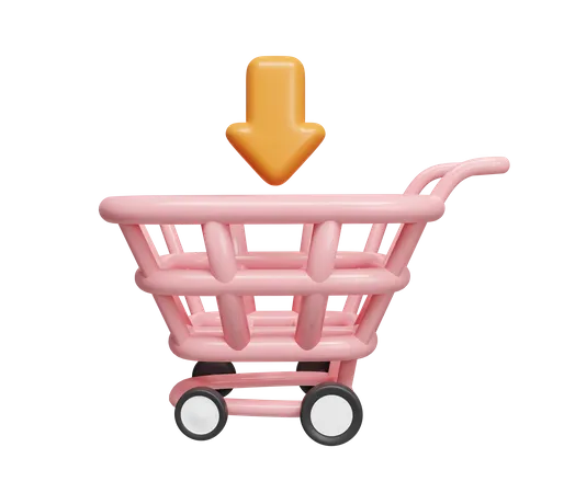 3 D Arrow Points Down To The Cart To Indicate That A Product Has Been Added To The Shopping Cart For Online Shopping Icon Isolated On White Background 3 D Rendering Illustration Clipping Path 3D Icon