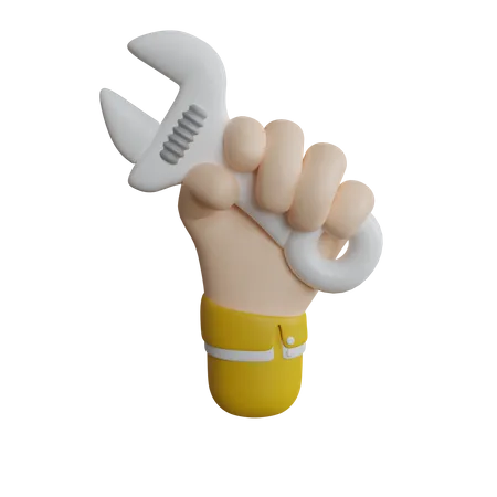 Adjustable Wrench In Hand  3D Icon