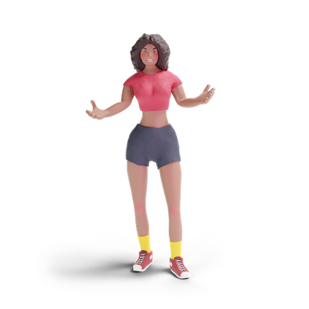 Adolescente afro-américaine debout à bras ouverts  3D Illustration