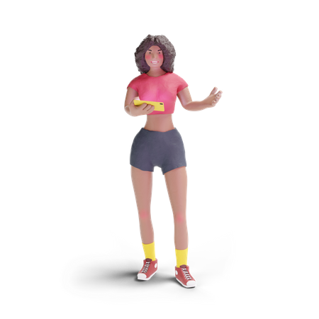 Adolescente afroamericana usando smartphone  Ícono 3D