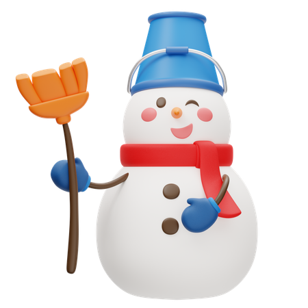 Adorable muñeco de nieve con escoba  3D Icon