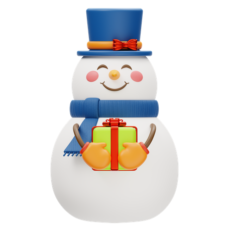 Adorable muñeco de nieve sosteniendo un regalo  3D Icon