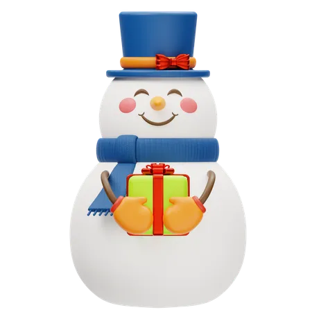 Adorable muñeco de nieve sosteniendo un regalo  3D Icon