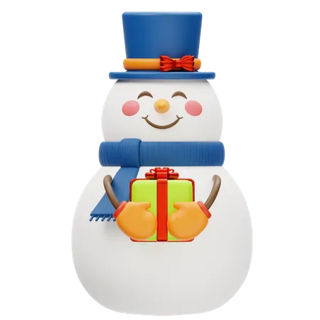 Adorable Snowman Holding A Gift  3D Icon