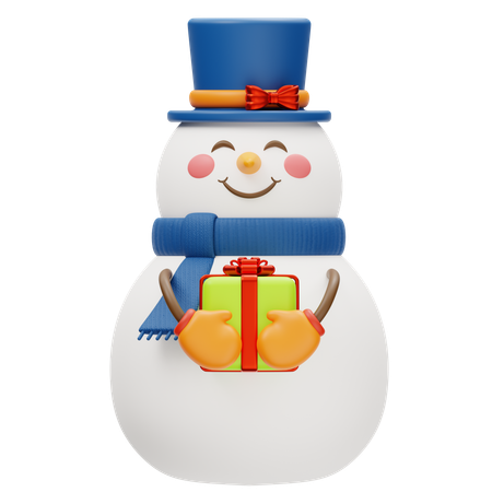 Adorable Snowman Holding A Gift  3D Icon