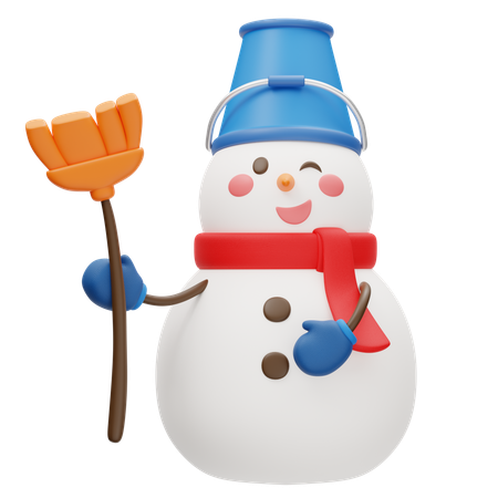 Adorable Snowman With Broom  3D Icon