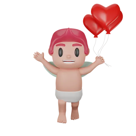 Lindo cupido segurando balão  3D Illustration