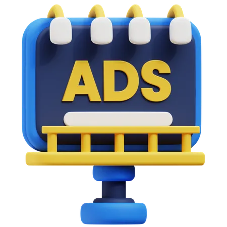 3 D Illustration Of Advertising Billboard With ADS Text 3D Icon