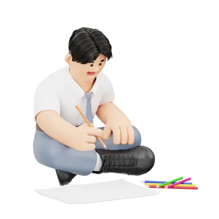 Affiche d'un groupe de dessin d'étudiants masculins  3D Illustration