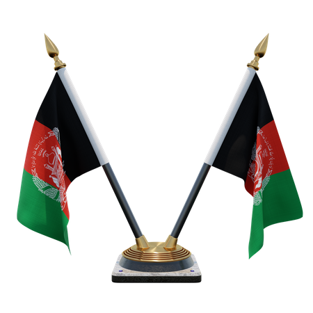 Afghanistan Double Desk Flag Stand 3D Illustration