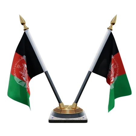 Afghanistan Double Desk Flag Stand  3D Illustration