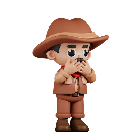 Afraid Cowboy  3D Illustration