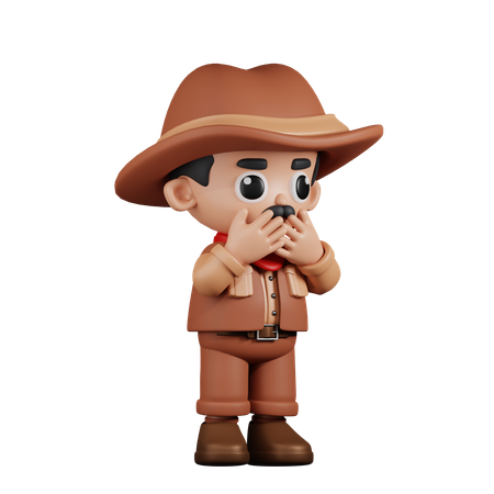 Afraid Cowboy  3D Illustration