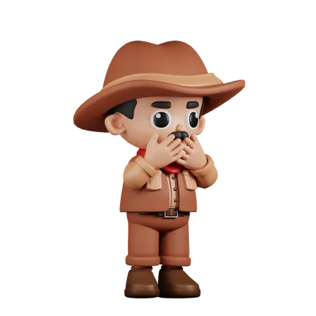 Afraid Cowboy  3D Illustration