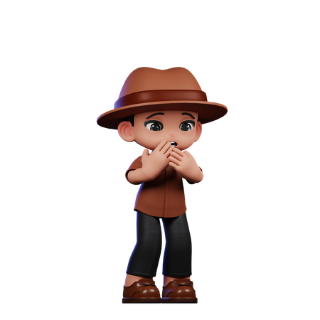 Afraid Cute Detective  3D Illustration