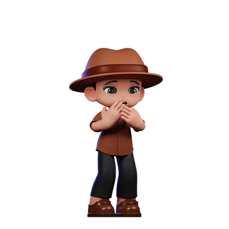 Afraid Cute Detective  3D Illustration