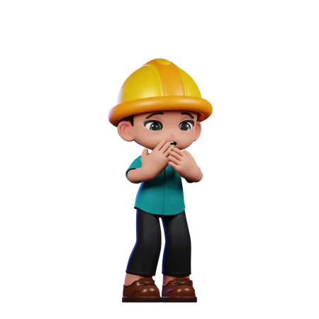 Afraid Cute Engineer  3D Illustration