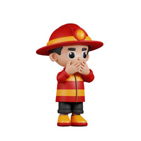 Afraid Fireman  3D Illustration