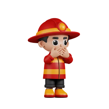 Afraid Fireman  3D Illustration