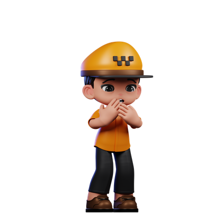 Afraid Little Taxi Driver  3D Icon
