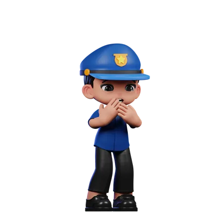 Afraid Policeman  3D Illustration