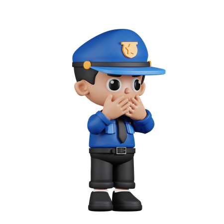 Afraid Policeman  3D Illustration