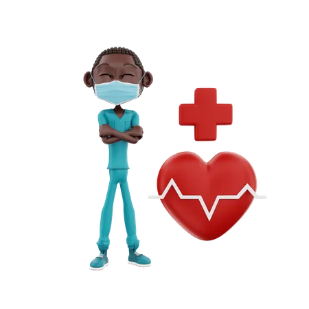 Infirmier africain avec coeur  3D Illustration
