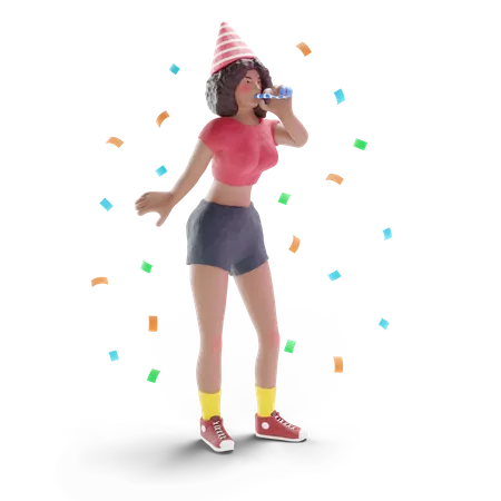 African american teenage girl celebrating party  3D Illustration