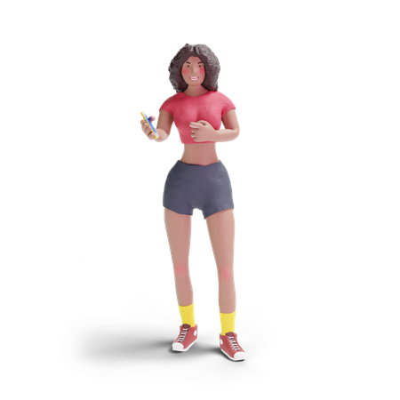 African American teenage girl pointing in smartphone 3D Illustration