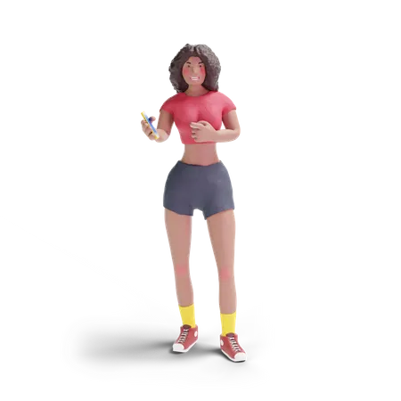 African American Teenage Girl Pointing To Smartphone On Transparent Background 3 D Illustration 3D Illustration
