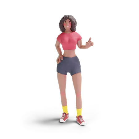 African american teenage girl pointing up  3D Illustration