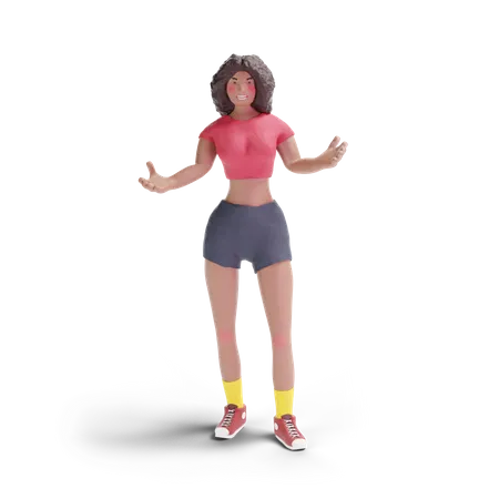 African american teenage girl standing with open arms  3D Illustration