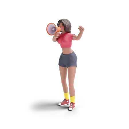 African american teenage girl using megaphone 3D Illustration