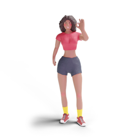 African american teenage girl with ok hand sign 3D Illustration