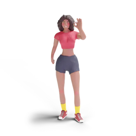 African american teenage girl with ok hand sign  3D Illustration