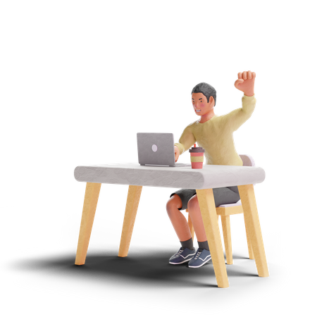 African American teenager boy celebrating with laptop  3D Icon
