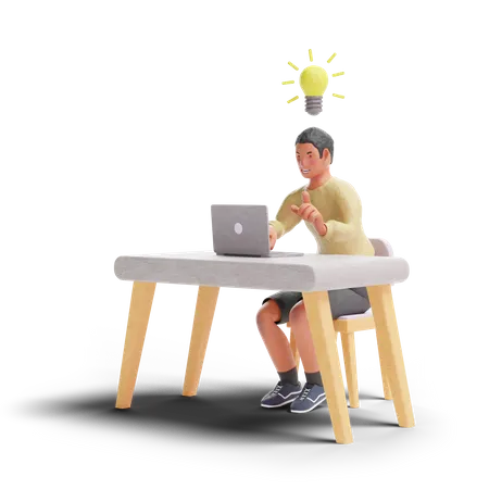 African American teenager boy having idea with laptop  3D Illustration