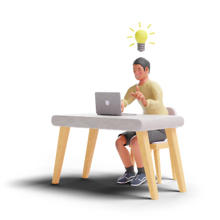 African American teenager boy having idea with laptop 3D Illustration