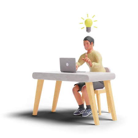 African American teenager boy having idea with laptop 3D Illustration
