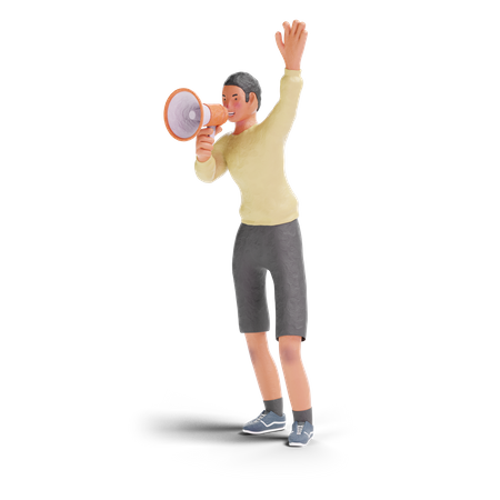 African American teenager boy shoutingwith megaphone  3D Icon