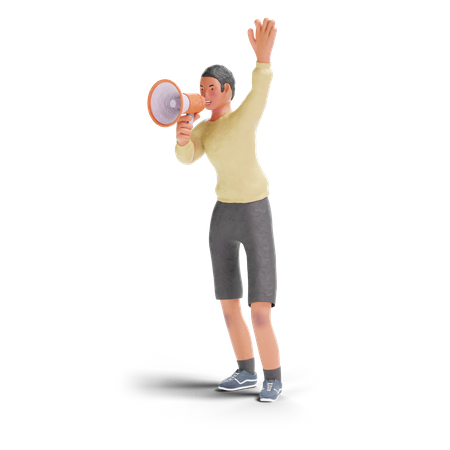 African American teenager boy shoutingwith megaphone  3D Illustration