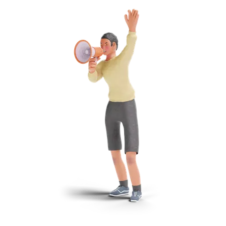 African American teenager boy shoutingwith megaphone  3D Illustration