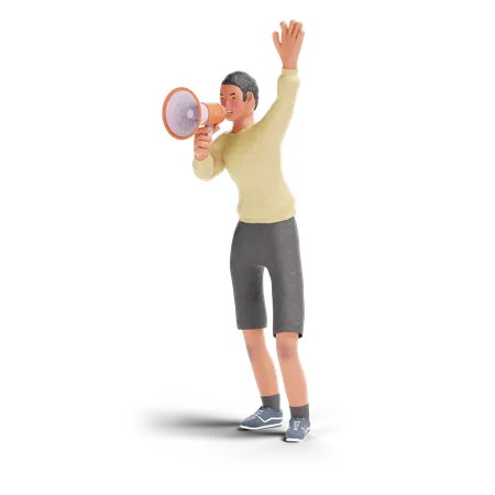 African American teenager boy shoutingwith megaphone 3D Illustration